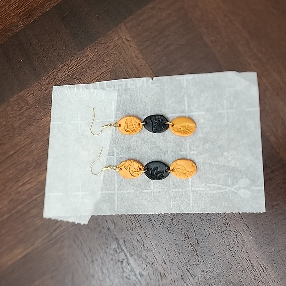 Fall, orange and black clay polymer earrings